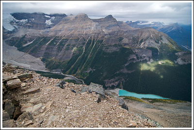 Lake Louise as viewed from the summit of Fairview Mountain.